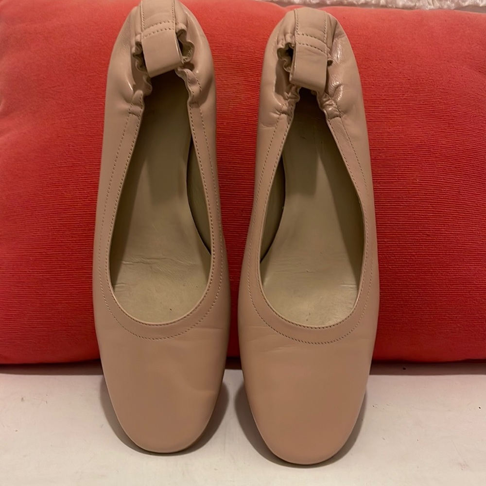 Everlane Italian block heel pump with elastic back. Size 9. Nude/blush color.